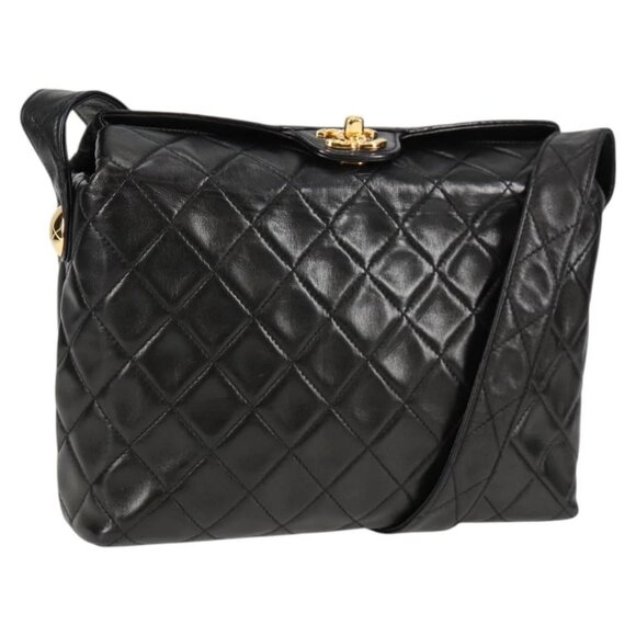 CHANEL Matelasse Shoulder Bag Leather Black Gold CC Auth PP788V - Picture 1 of 16